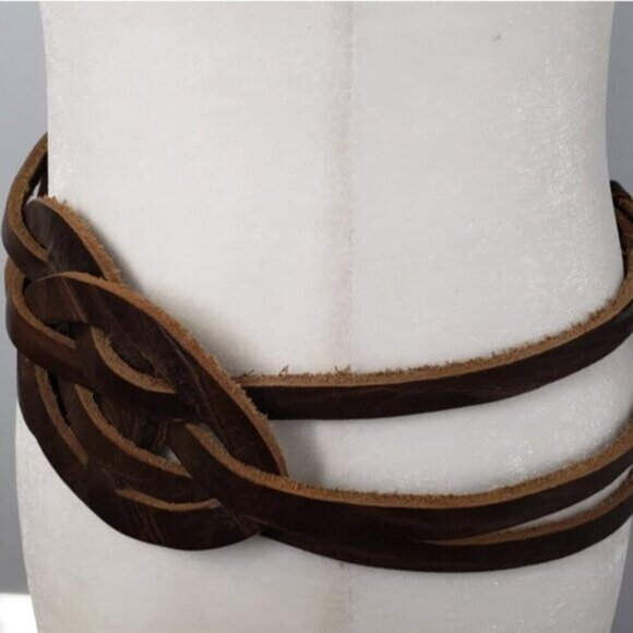 New Brave Braided Three Straps Leather Belt Ecological Brown Size 32 - Picture 6 of 14